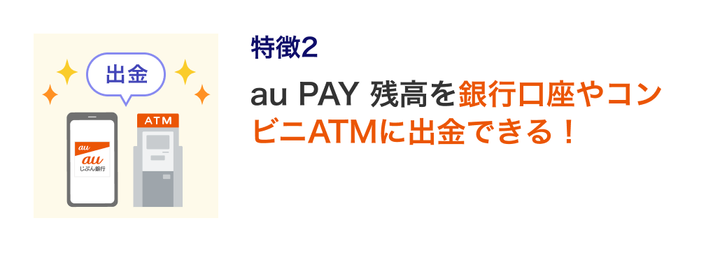 特長2:au PAY 残高を銀行口座やコンビニATMに出金できる!